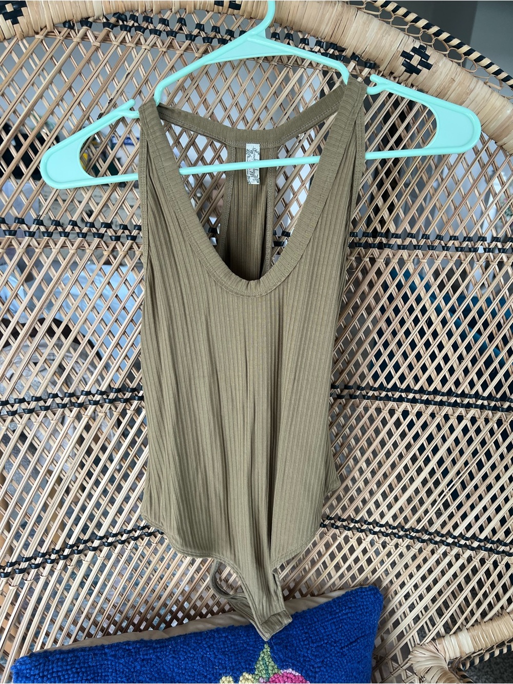 Free People Olive Ribbed Racerback Bodysuit